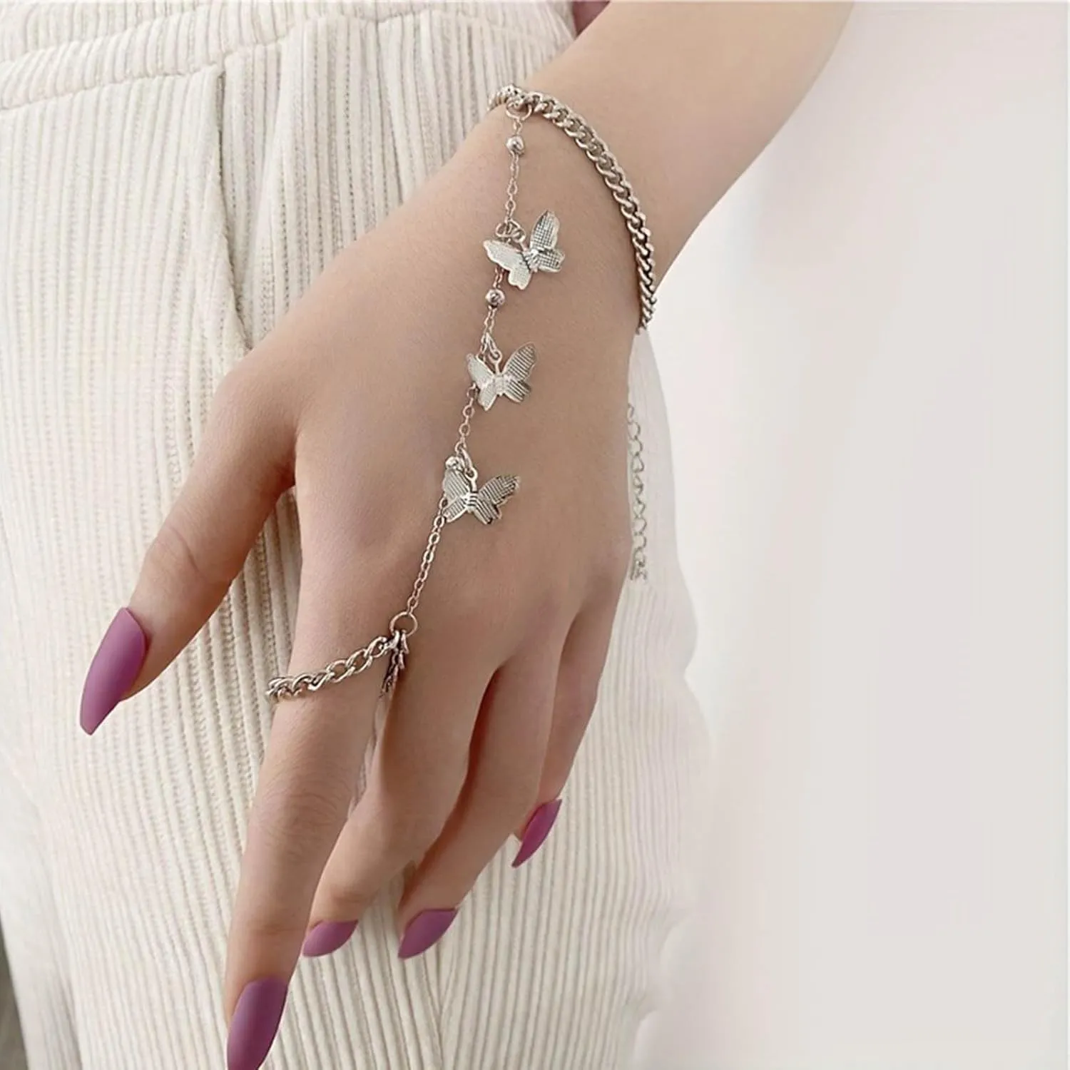 Punk Butterfly Finger Bracelet Butterfly Slave Chain Bracelet Gold Ring Chain Bracelet Vintage Curb Chain Bracelet Hand Chain Jewelry for Women