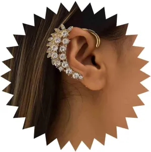 Punk Crystal & Vintage Angel Wing Cartilage Climber Cuff Earrings - Gold Cz Rhinestone Wrap Around Clip On teljesen