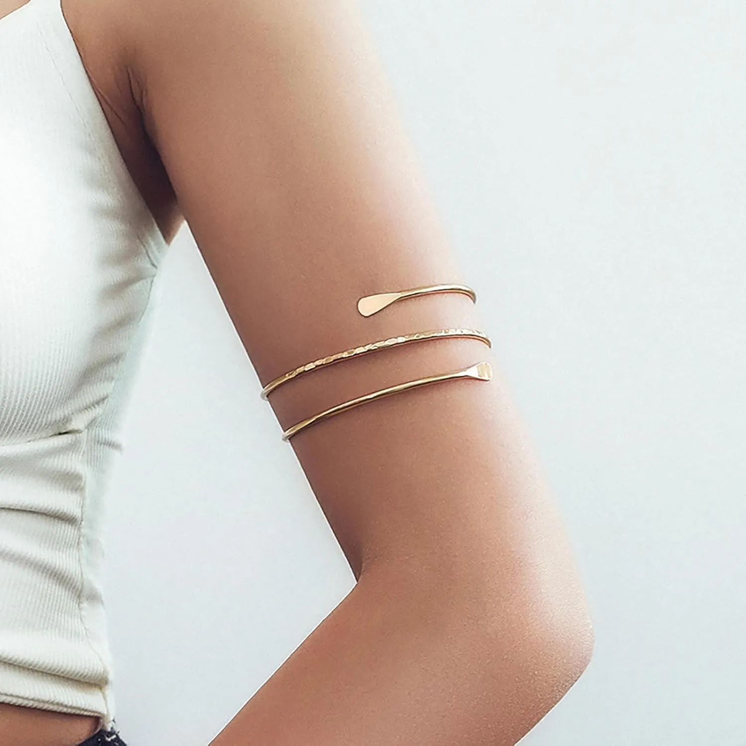 Punk Upper Arm Cuff Bracelet Vintage Arm Wrap Bracelets Bangle Layered Upper Arm Cuff Upper Gothic Cool Open Upper Armlet Cuff Indian Ethnic Chunky Metal Bangle BraceletGold