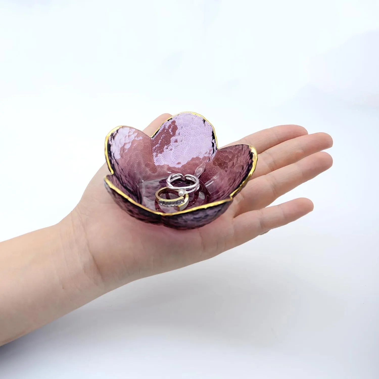 Purple Flower Ring Dish Jewelry Tray, Small Glass Trinket Tray for Rings Earrings, Present for Wife Mom Daughter Women