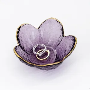 Purple Flower Ring Dish Jewelry Tray, Small Glass Trinket Tray for Rings Earrings, Present for Wife Mom Daughter Women