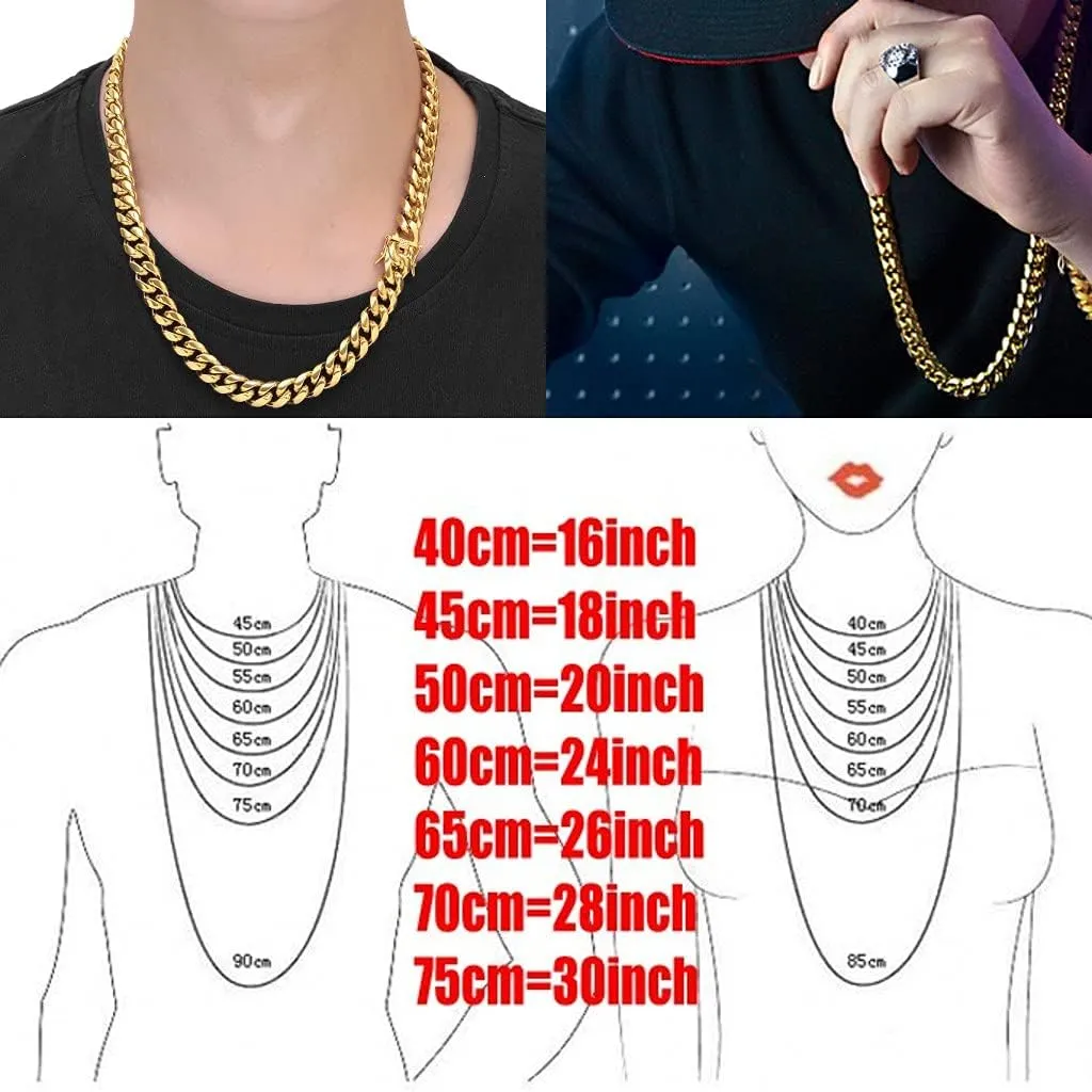 putouzip Miami Cuban Link Chain Set For Men 18K Gold Plated Stainless Steel 10/12mm Curb Bracelet Necklace Diamond Chains
