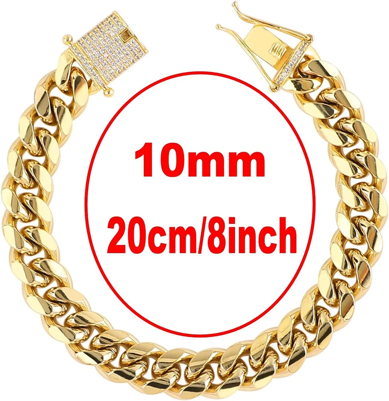putouzip Miami Cuban Link Chain Set For Men 18K Gold Plated Stainless Steel 10/12mm Curb Bracelet Necklace Diamond Chains