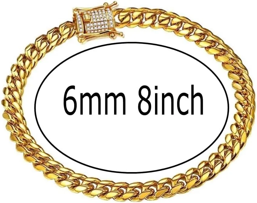 putouzip Miami Cuban Link Chain Set For Men 18K Gold Plated Stainless Steel 6mm Womens Bracelet Necklace Diamond Chains