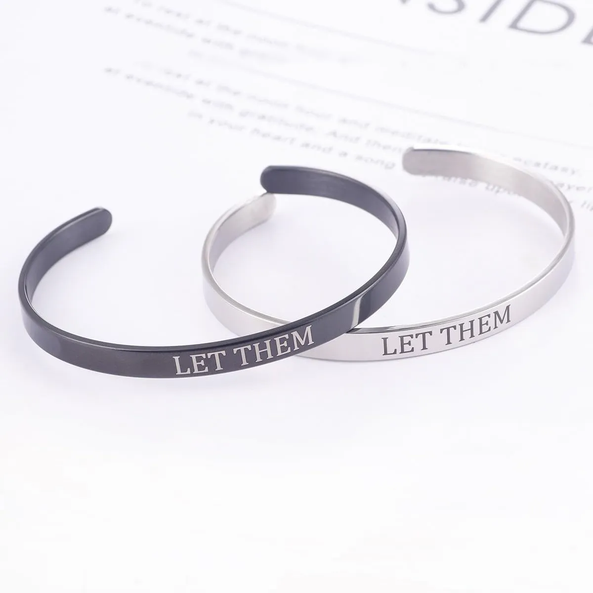 Q&D&S Let Them Cuff Bracelet, Inspirational Engraving Bracelets Stainless Steel Open Adjustable Friendship Cuff Bangle Jewelry Gifts for Best Friends
