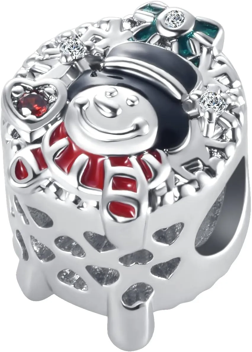 QeenseKc Christmas Elf Deer Snowman Candy Cane Charm Enamel Crystal Bead for European Bracelet Gift for Women Girl