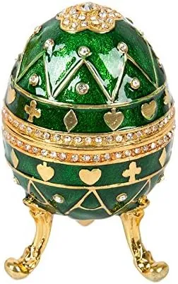 QIFU Hand Painted Easter Egg Style Decorative Hinged Jewelry Trinket Box Unique Gift for Family