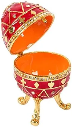 QIFU Hand Painted Easter Egg Style Decorative Hinged Jewelry Trinket Box Unique Gift for Family