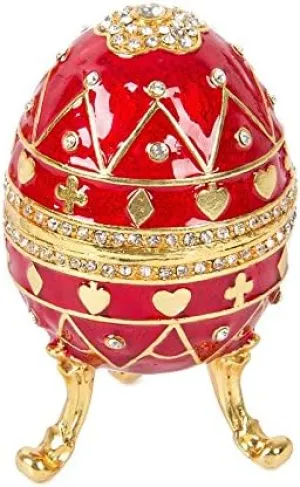 QIFU Hand Painted Easter Egg Style Decorative Hinged Jewelry Trinket Box Unique Gift for Family