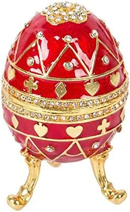 QIFU Hand Painted Easter Egg Style Decorative Hinged Jewelry Trinket Box Unique Gift for Family