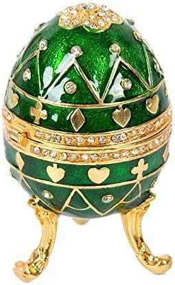 QIFU Hand Painted Easter Egg Style Decorative Hinged Jewelry Trinket Box Unique Gift for Family