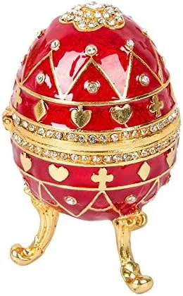 QIFU Hand Painted Easter Egg Style Decorative Hinged Jewelry Trinket Box Unique Gift for Family