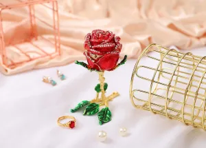 QIFU Hand Painted Enameled Rose Shape Decorative Hinged Jewelry Trinket Box Unique Gift for Valentine's Day