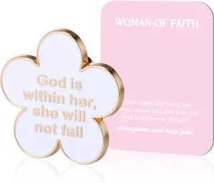 Quelay Woman of Faith Pin with Blessing Card Religious God Is Within Her She Will Not Fall Enamel Lapel Pins for Mother's Day Birthday Christian Church Inspiration Women History Month Gifts