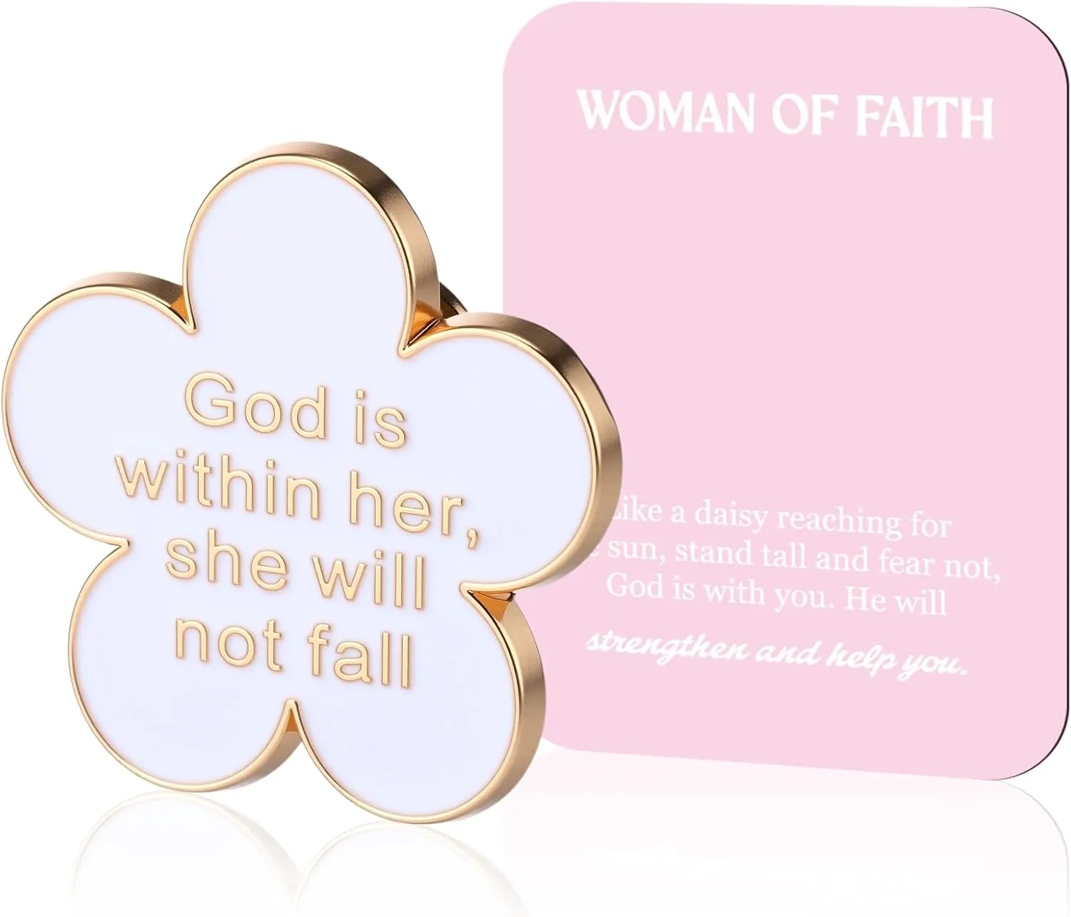 Quelay Woman of Faith Pin with Blessing Card Religious God Is Within Her She Will Not Fall Enamel Lapel Pins for Mother's Day Birthday Christian Church Inspiration Women History Month Gifts