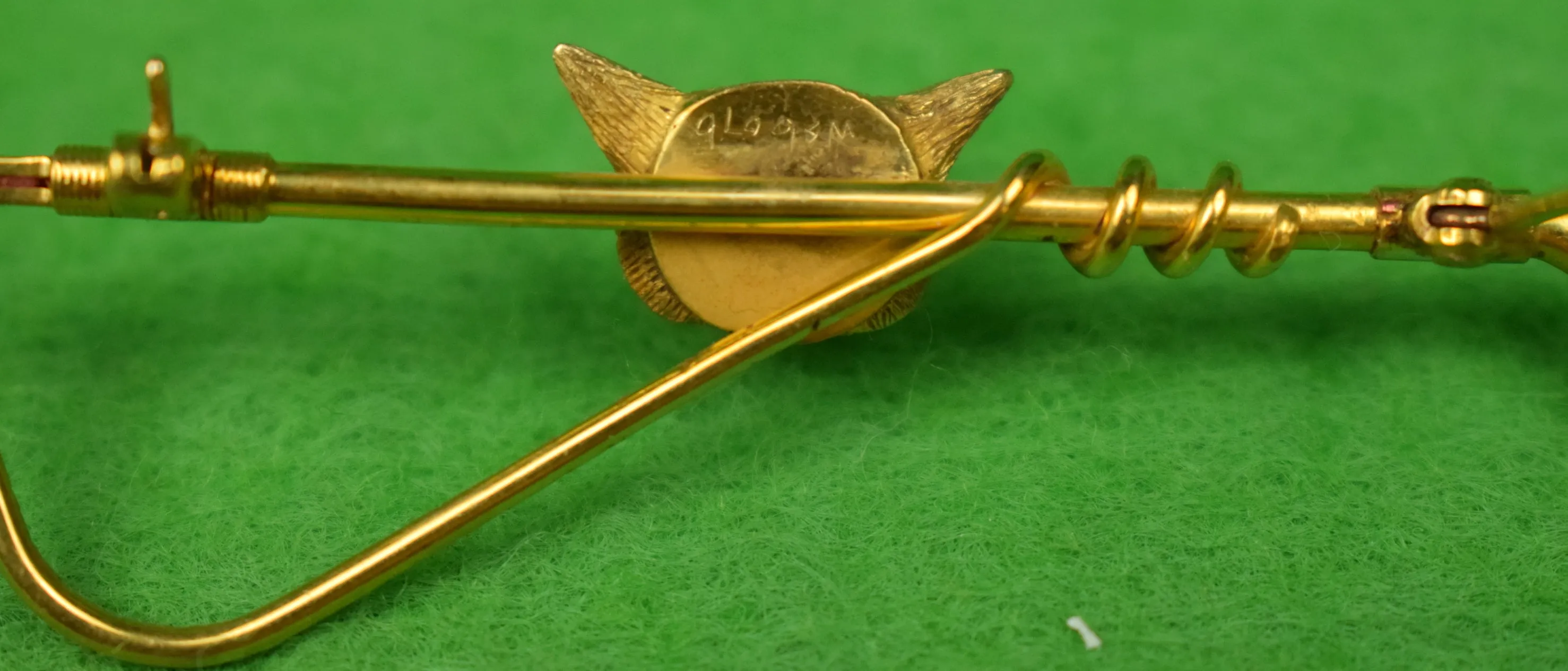 "Garrard & Co Ruby-Eyed Gold Fox-Mask & Riding Crop Brooch In Presentation Box"