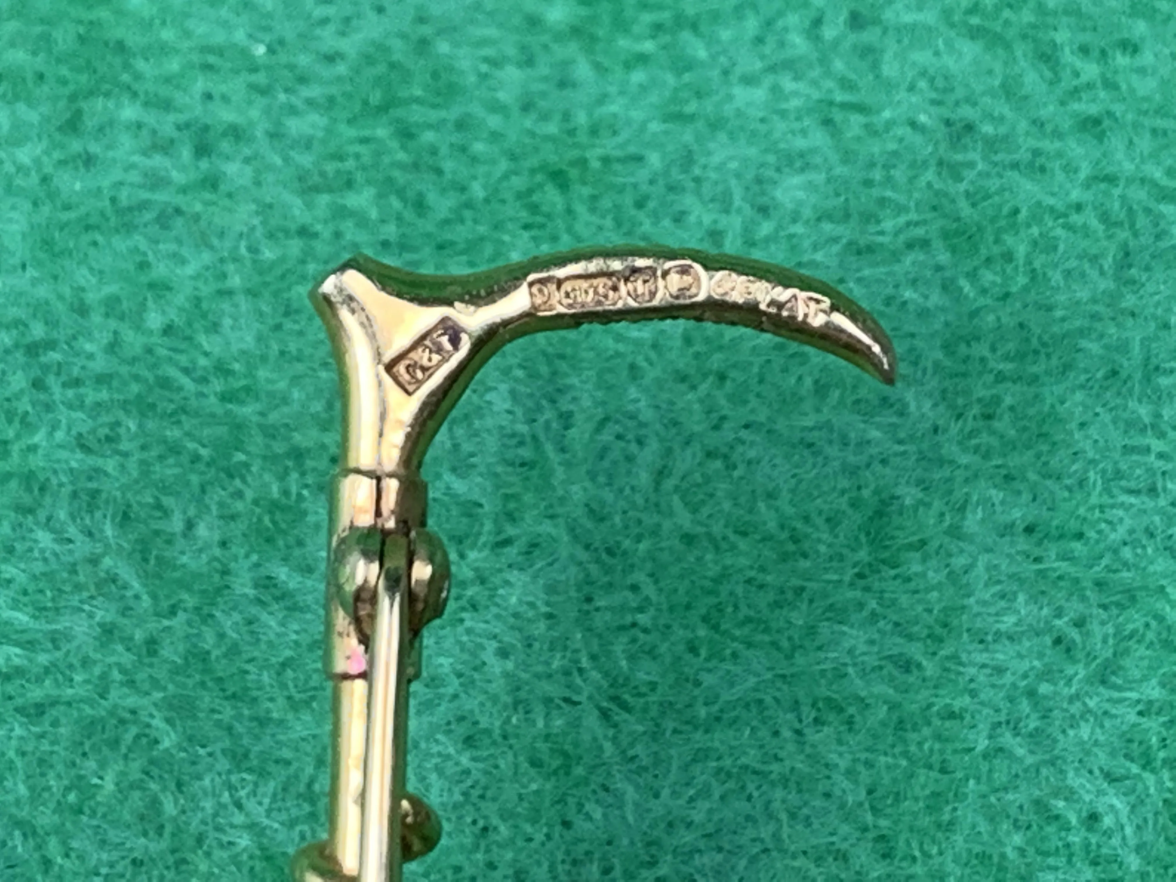"Garrard & Co Ruby-Eyed Gold Fox-Mask & Riding Crop Brooch In Presentation Box"