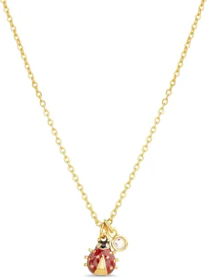 Rae Dunn Red Ladybug Necklace for Women Cubic Zirconia Charm 14K Yellow Gold Plated Brass