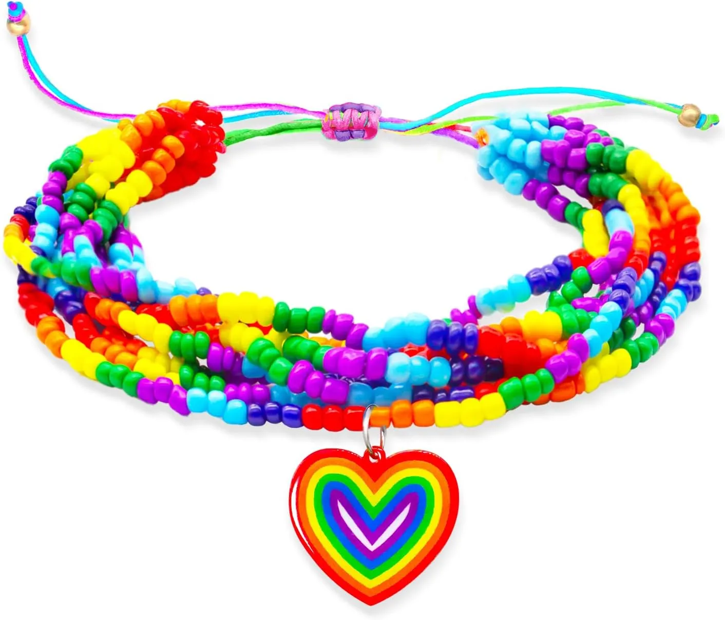 Rainbow Pride Bracelet LGBT Beaded Anklet Bracelets Multi-Layer Rice Beads Elastic String Bracelet for Gay & Lesbian Pride Month Friendship Accessories Boho Summer Beach Jewelry