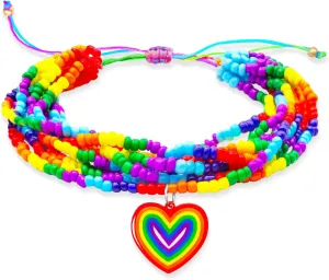 Rainbow Pride Bracelet LGBT Beaded Anklet Bracelets Multi-Layer Rice Beads Elastic String Bracelet for Gay & Lesbian Pride Month Friendship Accessories Boho Summer Beach Jewelry