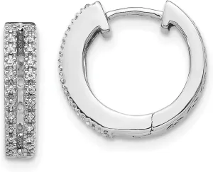 Real 14k White Gold Diamond Hinged Round Hoop Huggie Earrings 13mm (.149 cttw.)