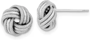 Real 14k White Gold Textured Triple Love Knot Post Studs Earrings 9mm