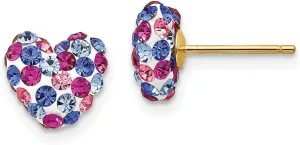 Real 14k Yellow Gold Blue Pink White Crystal 8mm Heart Post Studs Earrings 8mm