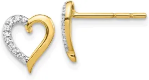 Real 14k Yellow Gold Diamond Heart Button Post Studs Earrings - 9mm x 8mm (.06 cttw.)