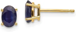 Real 14k Yellow Gold Sapphire Blue September Gemstone Studs Earrings - September - 6mm x 4mm