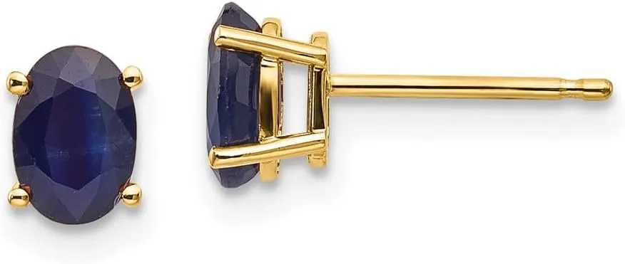 Real 14k Yellow Gold Sapphire Blue September Gemstone Studs Earrings - September - 6mm x 4mm