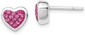 Real 925 Sterling Silver Pink CZ Cubic Zirconia Heart Post Studs Earrings 7mm