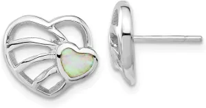 Real 925 Sterling Silver Synthetic Opal Heart Studs Post Earrings - 12mm x 14mm