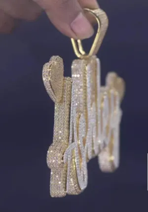 Real Moissanite Men's 4.50 Carat Round Cut Diamond Tester Pass Customize Hip Hop Pendant In 14K Yellow Gold Silver Plated.