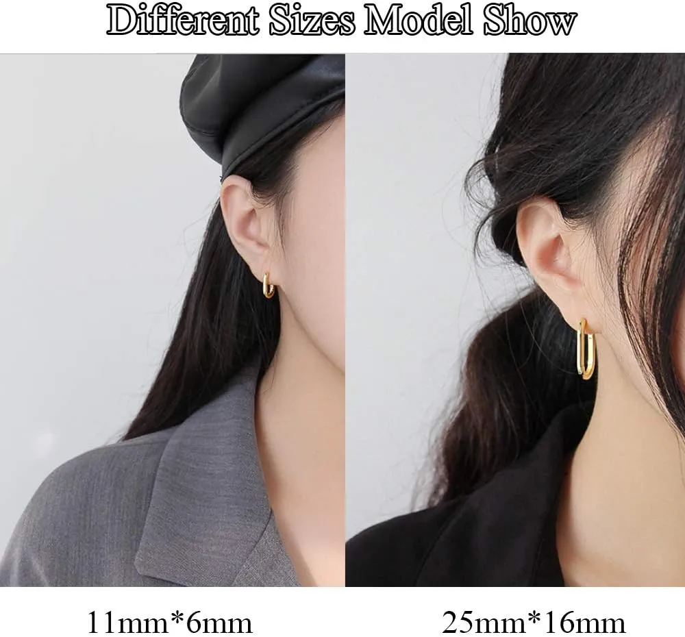 Rectangle Hoop Earrings 925 Sterling Silver Gold Plated Paperclip Huggie Hoops U Link Earrings for Women