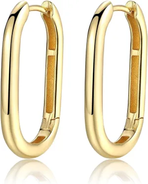 Rectangle Hoop Earrings 925 Sterling Silver Gold Plated Paperclip Huggie Hoops U Link Earrings for Women