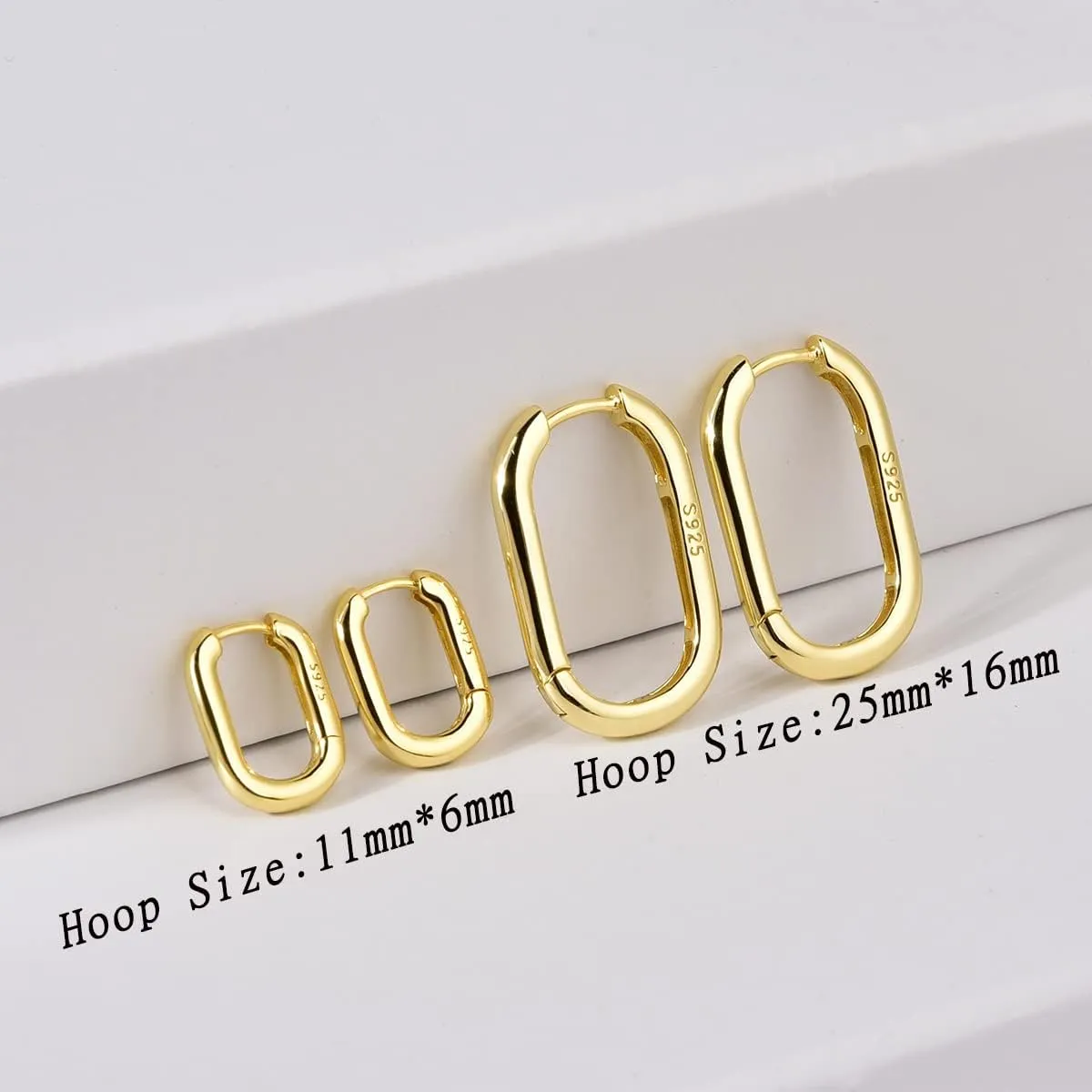 Rectangle Hoop Earrings 925 Sterling Silver Gold Plated Paperclip Huggie Hoops U Link Earrings for Women