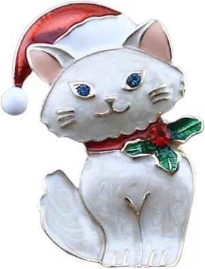 Red Green Rhinestone Xmas Cat Brooch Pin for Women Unisex Fashion Cute White Animal Kitten Brooches Lapel Pins Dress Accessories Birthday Christmas Dainty Jewelry Gift Souvenir