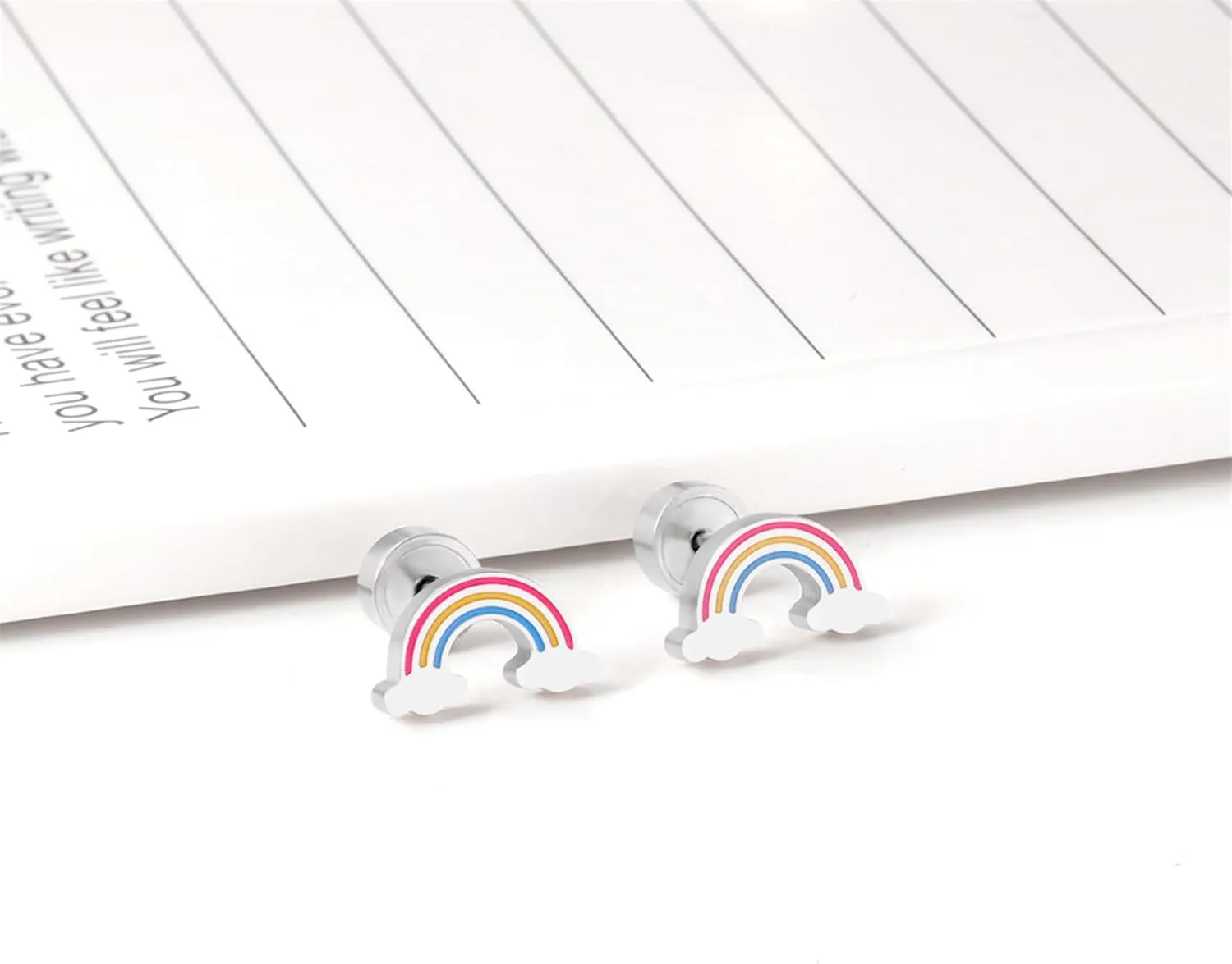 Red Strawberry Cloud Rainbow Stud Earrings for Women Stainless Steel Hypoallergenic Silver Plated Colorful Dainty Summer Fruit Small Piercing Earrings for Her Wife Mom Daughter Sister Friend Jewelry Gifts
