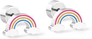 Red Strawberry Cloud Rainbow Stud Earrings for Women Stainless Steel Hypoallergenic Silver Plated Colorful Dainty Summer Fruit Small Piercing Earrings for Her Wife Mom Daughter Sister Friend Jewelry Gifts