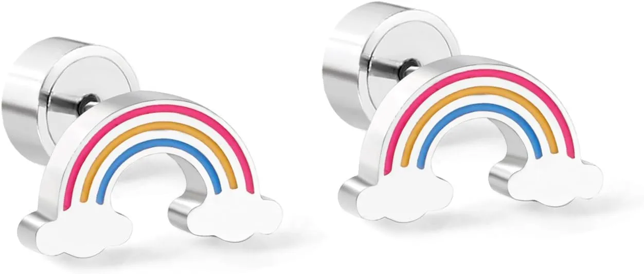 Red Strawberry Cloud Rainbow Stud Earrings for Women Stainless Steel Hypoallergenic Silver Plated Colorful Dainty Summer Fruit Small Piercing Earrings for Her Wife Mom Daughter Sister Friend Jewelry Gifts