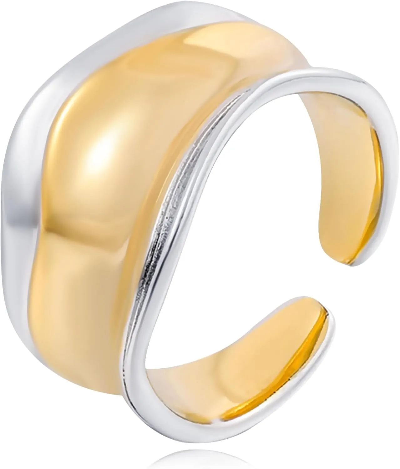 REELMAR Gold Adjustable Hammered Ring for Women 18K Gold Plated Chunky Textured Crossover Ring Vintage Open Wrap Around Ring Trendy Punk Statement Jewelry