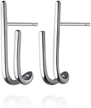 Reffeer Solid 925 Sterling Silver Bar Open Hoop Earrings Huggie Studs for Women Teens Bar Half Hoop Earrings Huggie