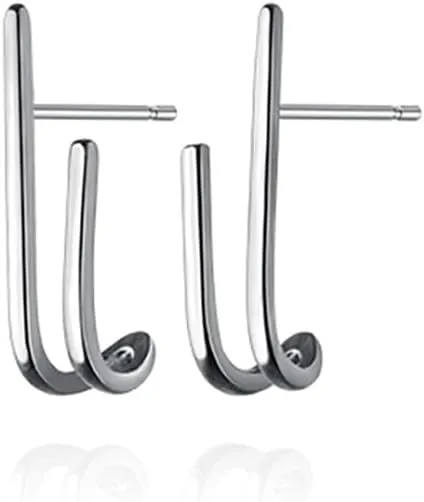 Reffeer Solid 925 Sterling Silver Bar Open Hoop Earrings Huggie Studs for Women Teens Bar Half Hoop Earrings Huggie