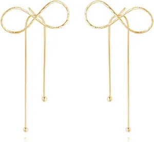 Reffeer Solid 925 Sterling Silver Bow Drop Earrings Dangle for Women Teens Bowknot Dangle Earrings Studs