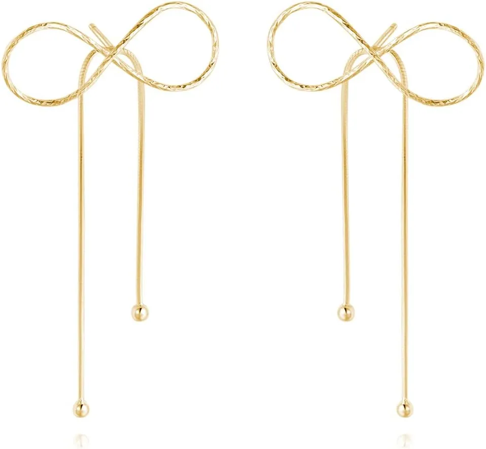 Reffeer Solid 925 Sterling Silver Bow Drop Earrings Dangle for Women Teens Bowknot Dangle Earrings Studs