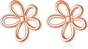 Reffeer Solid 925 Sterling Silver Flower Stud Earrings for Women Teens Hollow Flower Stud Earrings Spring