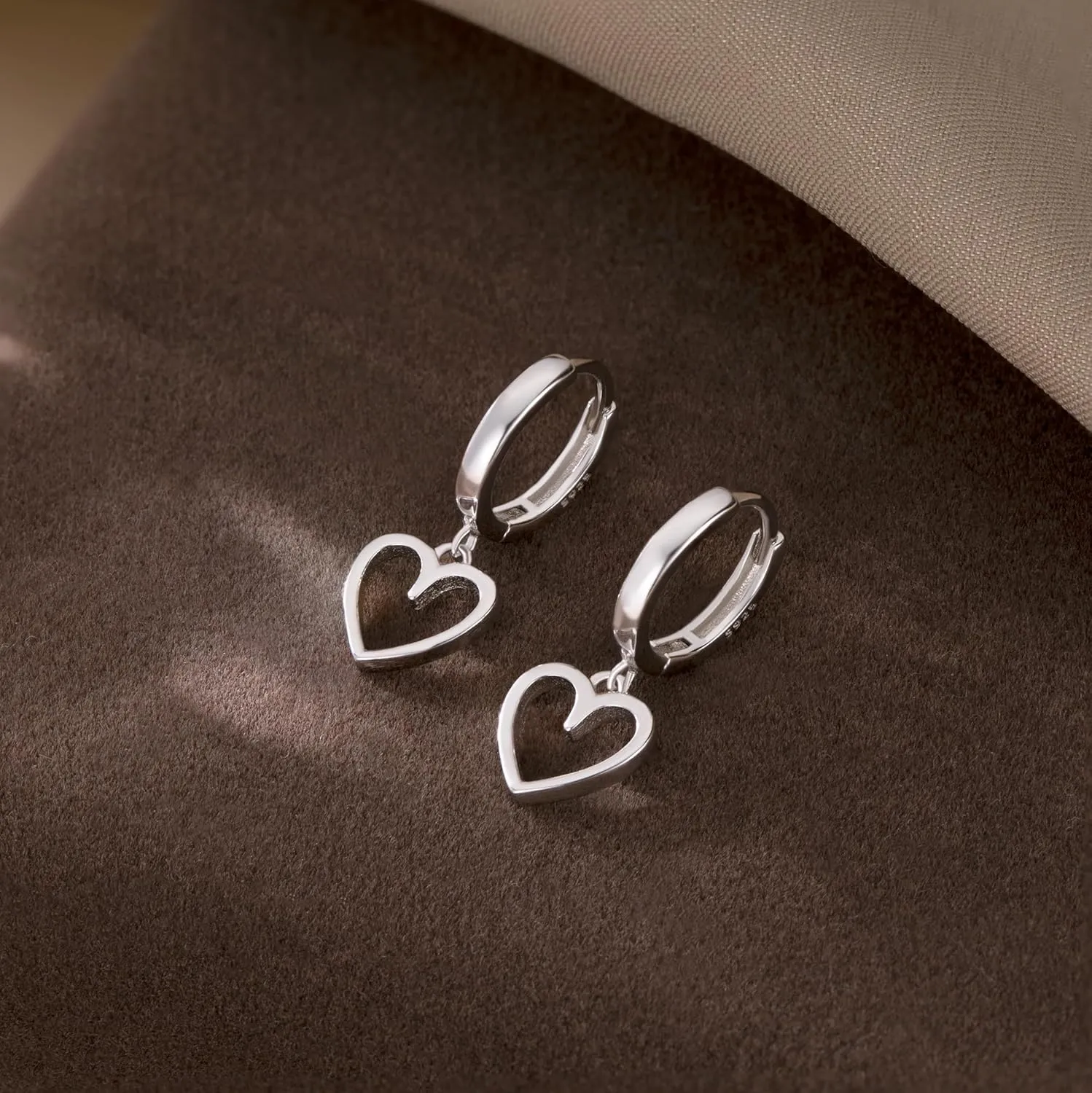 Reffeer Solid 925 Sterling Silver Heart Drop Earrings Hoop for Women Teens Heart Hoop Earrings Huggie Drop Earrings