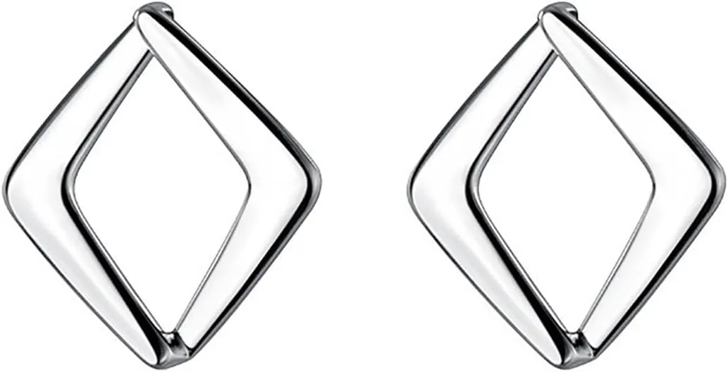 Reffeer Solid 925 Sterling Silver Hollow Stud Earrings for Women Teens Square Earrings Open Stud Earrings