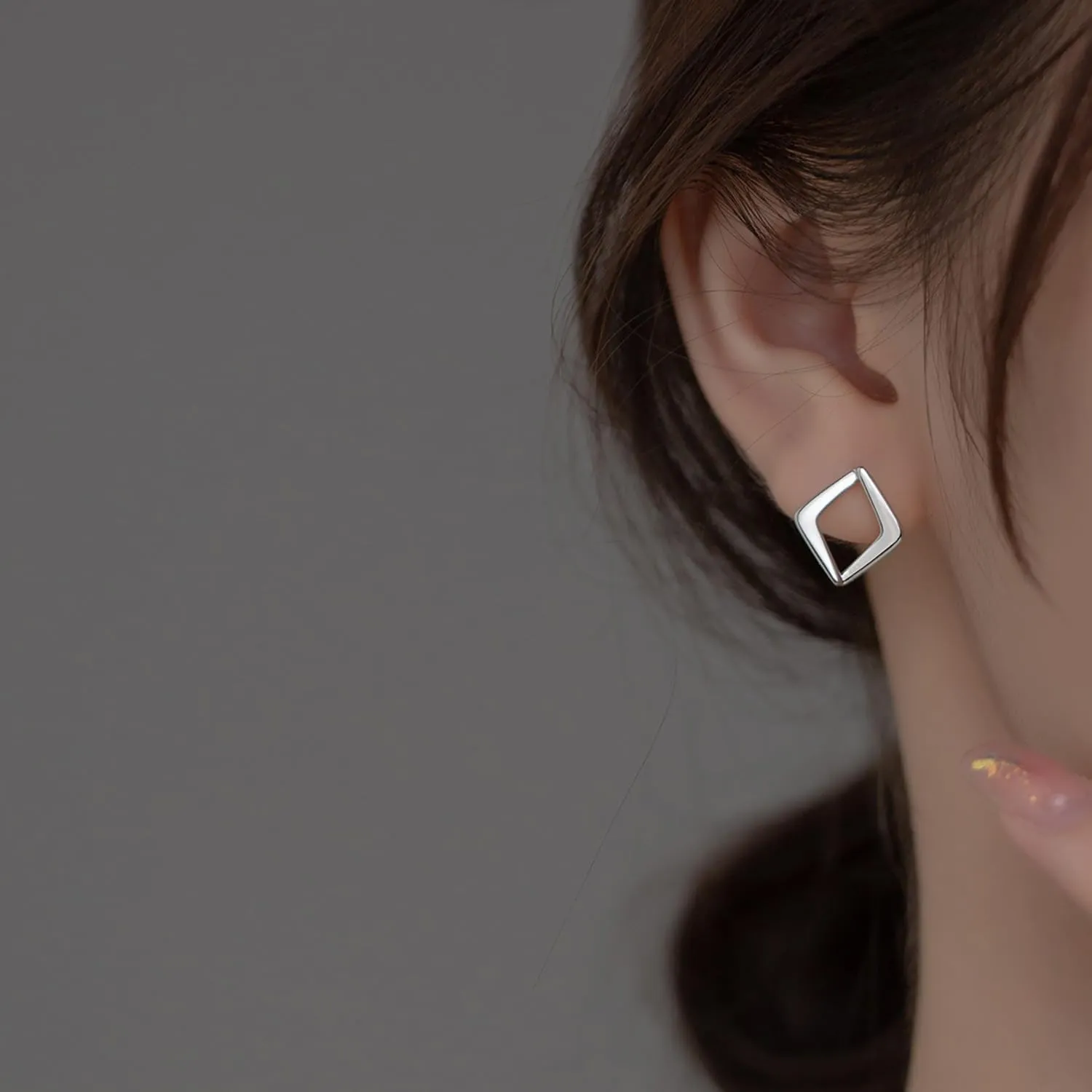 Reffeer Solid 925 Sterling Silver Hollow Stud Earrings for Women Teens Square Earrings Open Stud Earrings