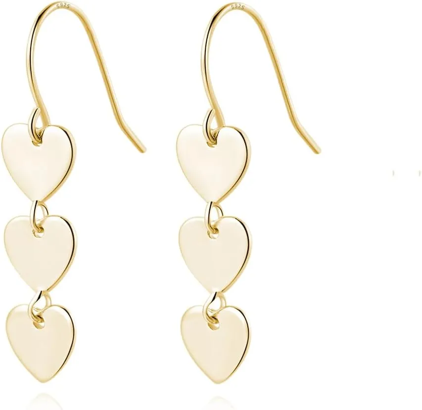 Reffeer Solid 925 Sterling Silver Love Heart Drop Earrings for Women Teens Sweet Heart Dangle Earrings Hook Earrings